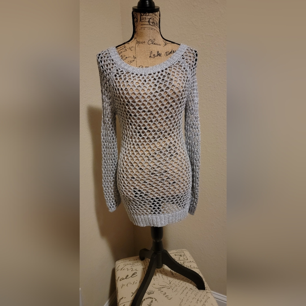 (NWT) Arden B Light Gray Open-Knit Sweater